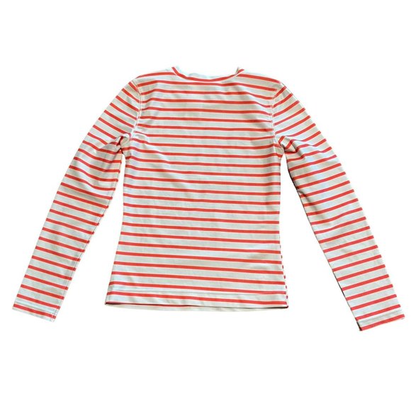 Old Navy Girls Swim Shirt Rash Guard Med Long Sleeve Striped Graphic Orange Navy - Picture 3 of 6